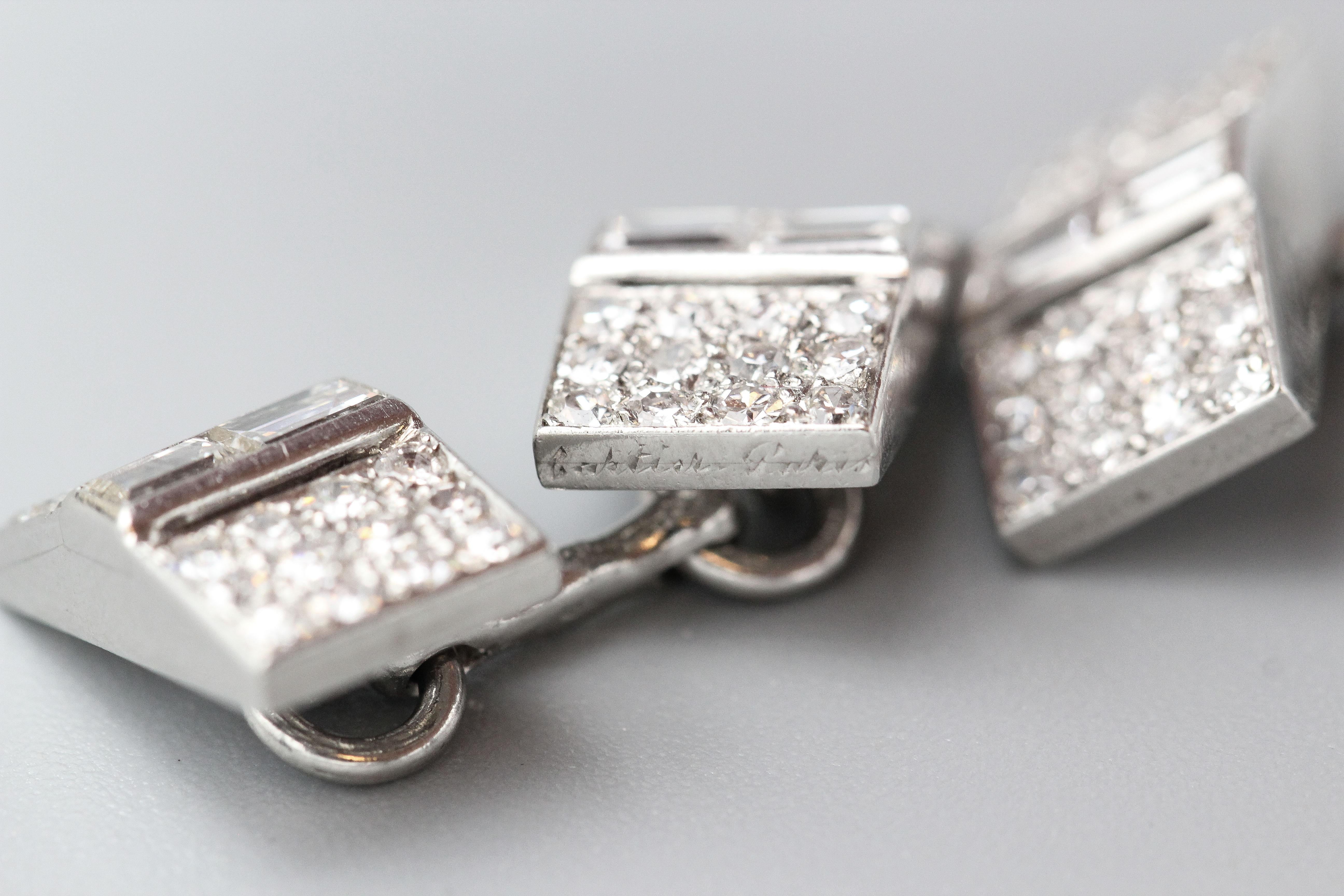 Art Deco Cartier Diamond Platinum Cufflinks Studs Dress Tuxedo Set 3