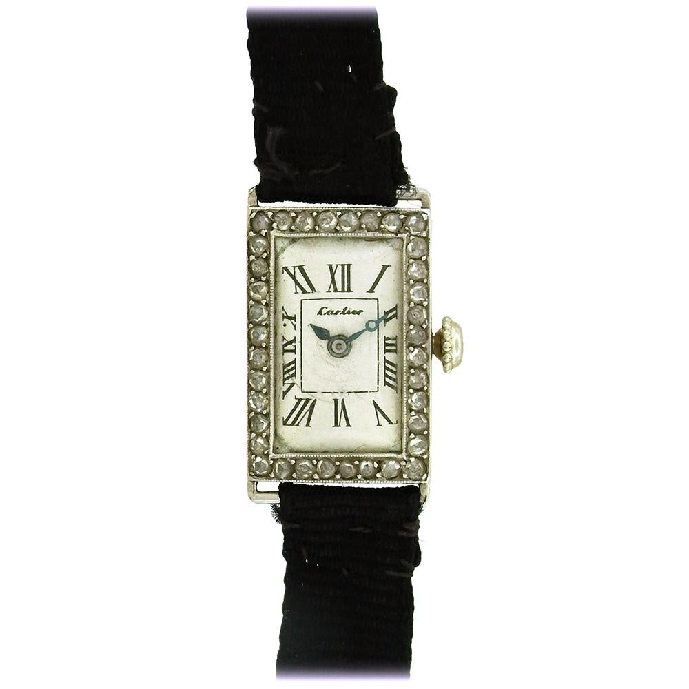Art Deco Cartier Diamant-Armbanduhr im Angebot 1
