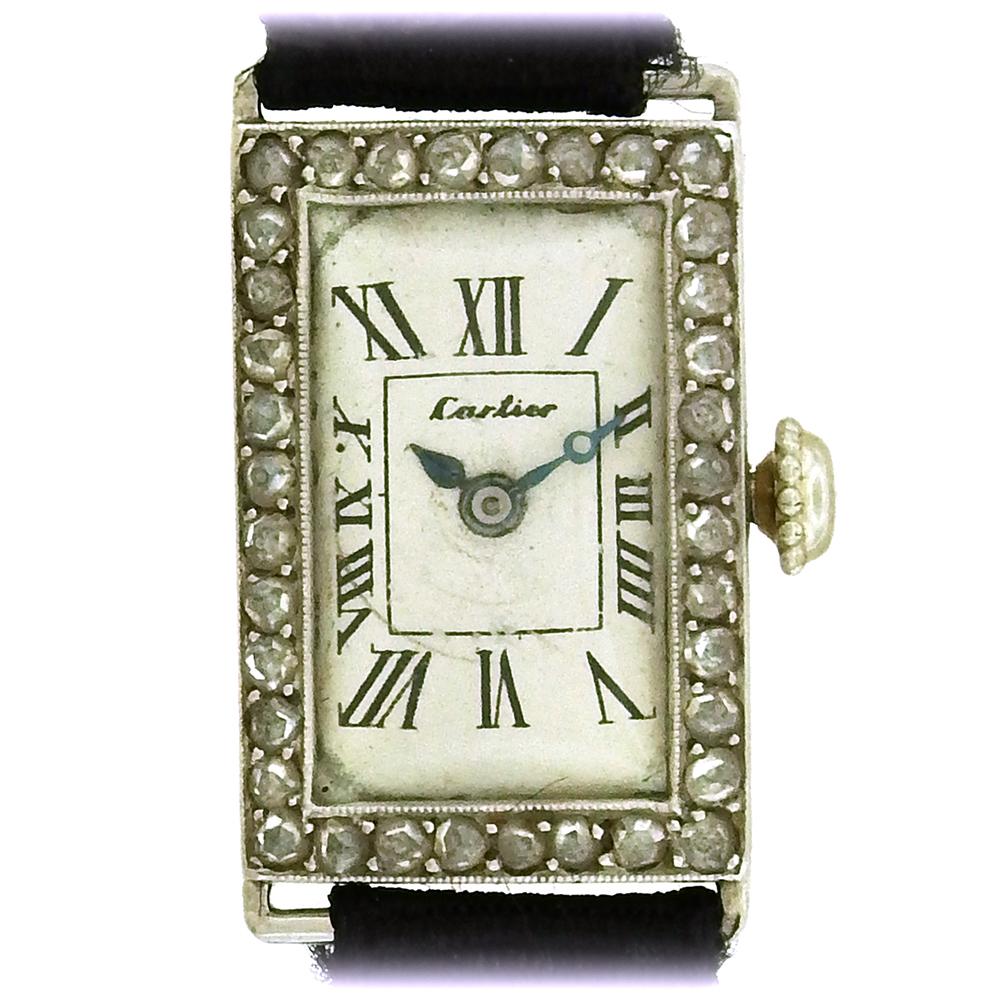 Art Deco Cartier Diamond Wristwatch In Good Condition For Sale In New York, NY