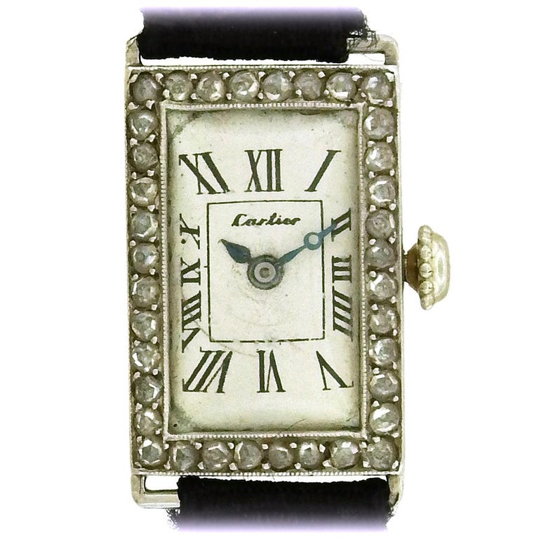 Art Deco Cartier Diamond Wristwatch For Sale 2