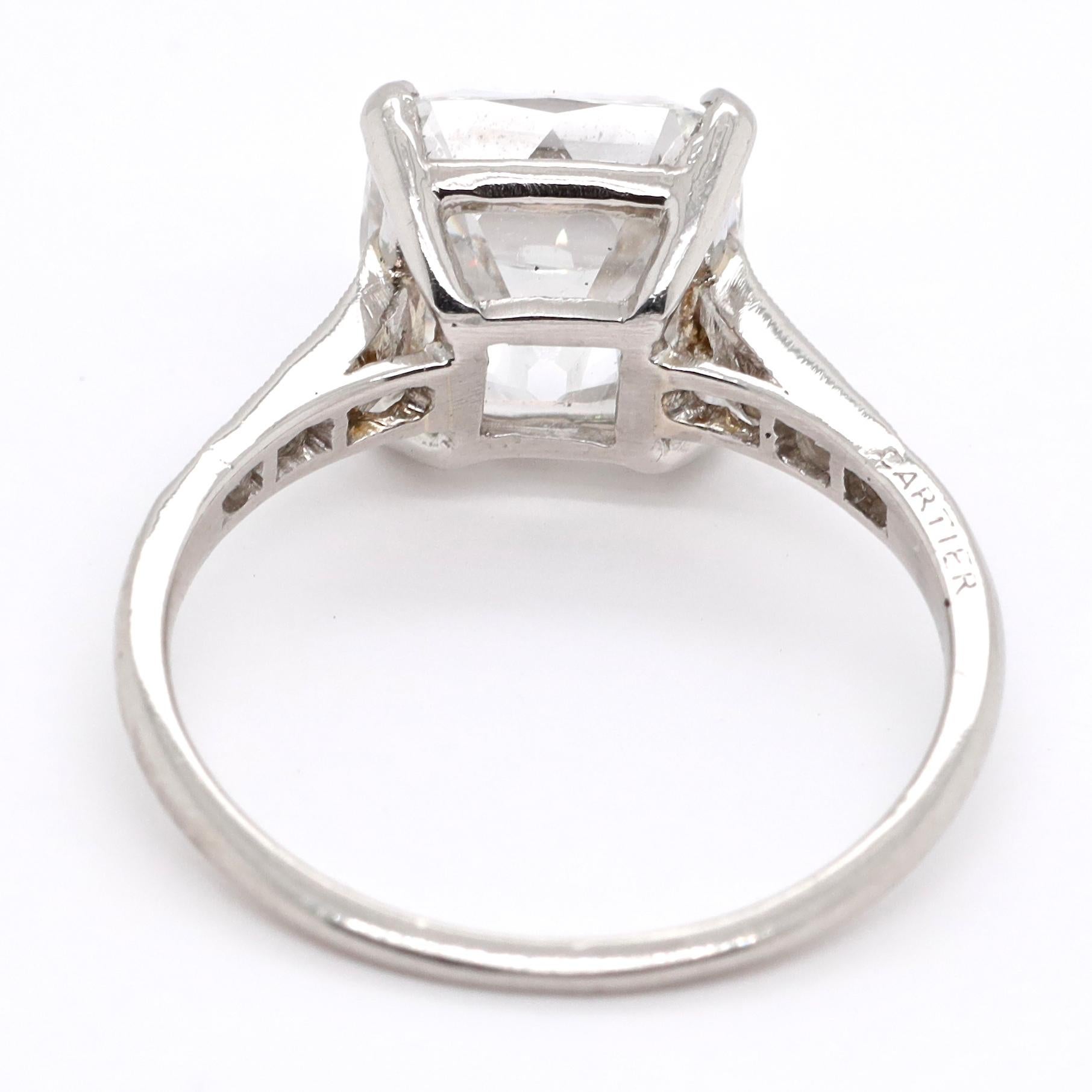 Art Deco Cartier GIA 4.02 Carat Old Mine Cut Diamond Platinum Ring In Excellent Condition In Beverly Hills, CA