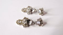Art Deco Cartier Inspired Rhinestone Sterling Silver Plated Dangle Earrings