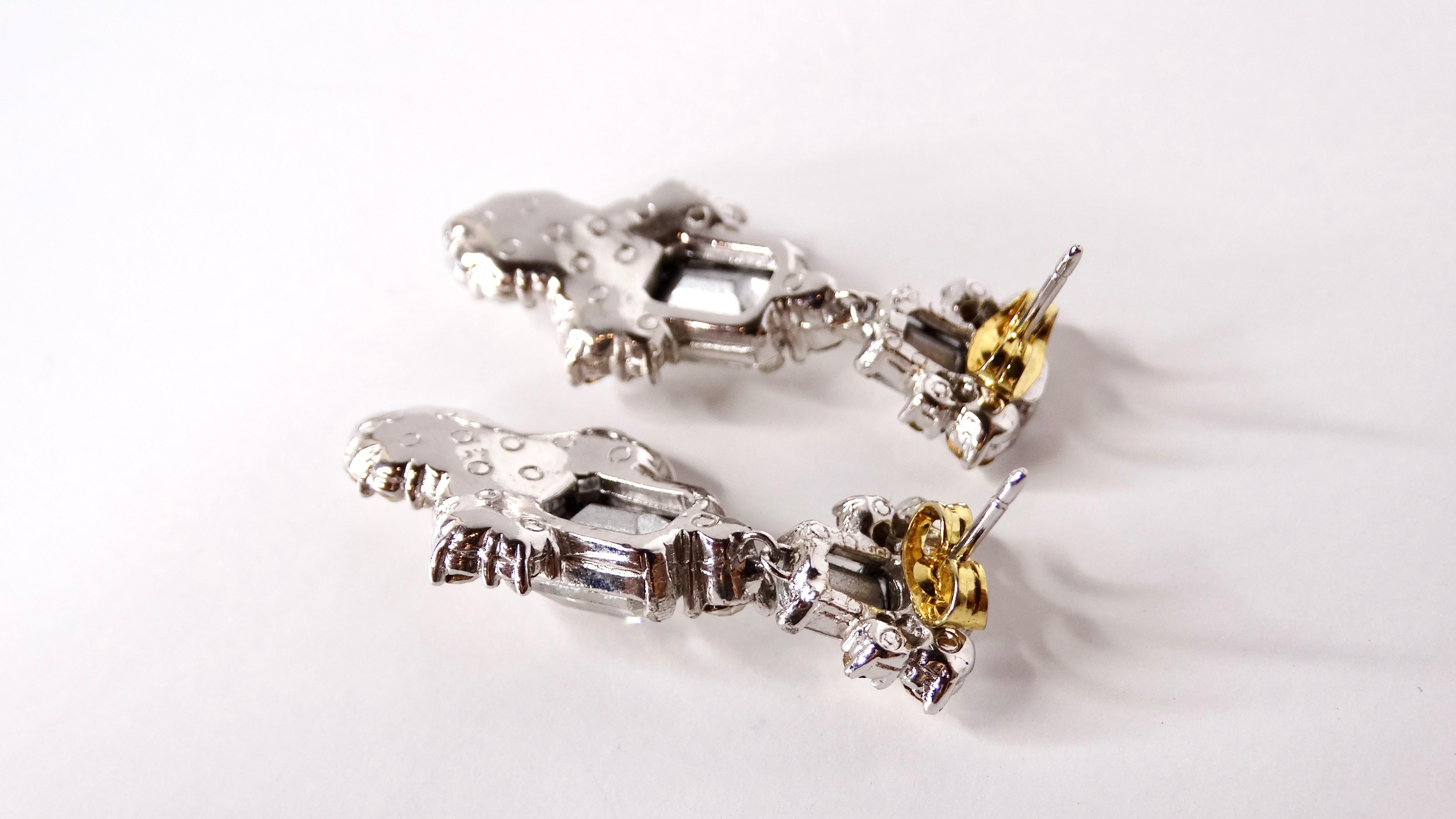 Orecchini pendenti in argento placcato Art Deco Cartier con strass In condizioni discrete in vendita a Scottsdale, AZ
