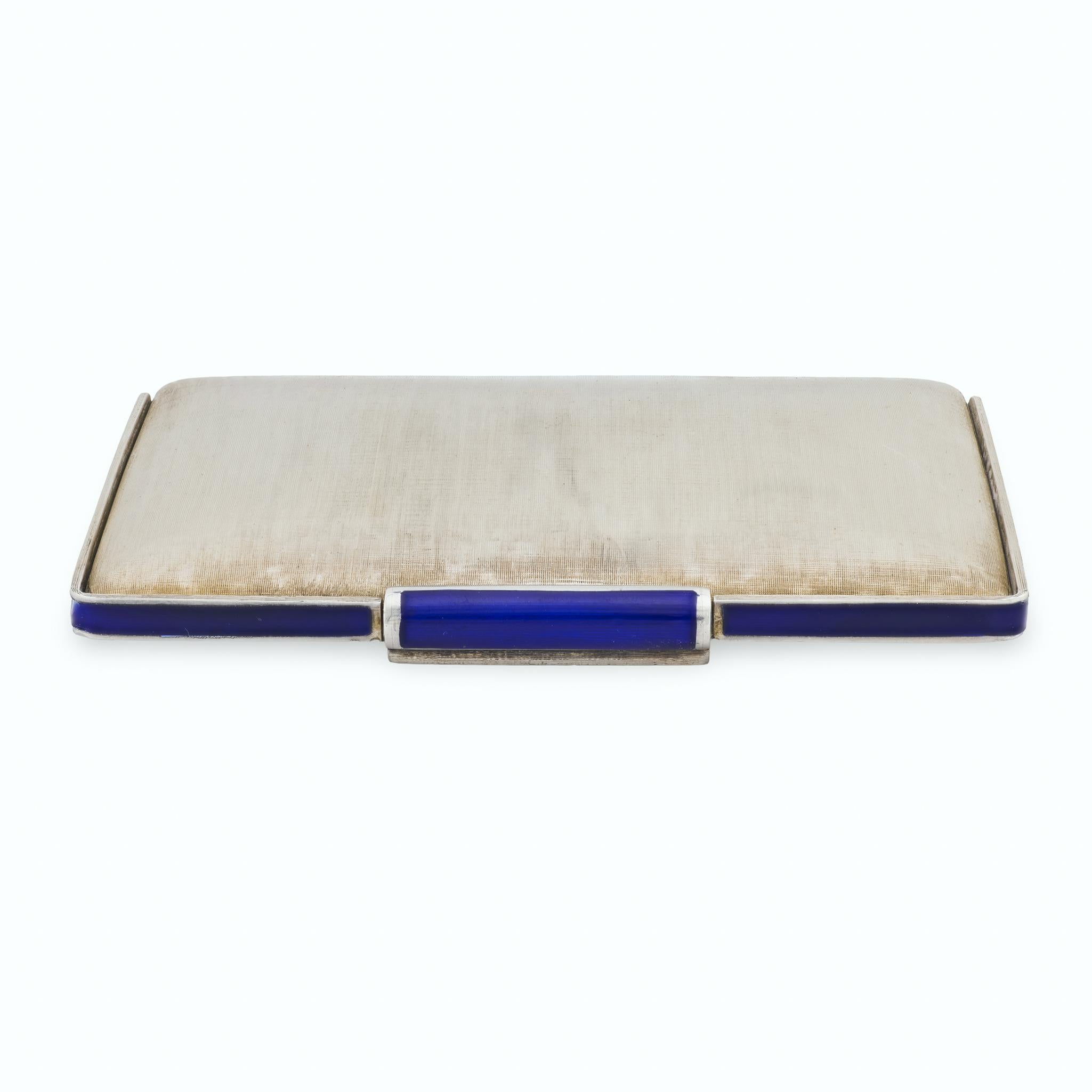 Art Deco Cartier Italian sterling silver enamel minaudiere In Good Condition For Sale In Beverly Hills, CA