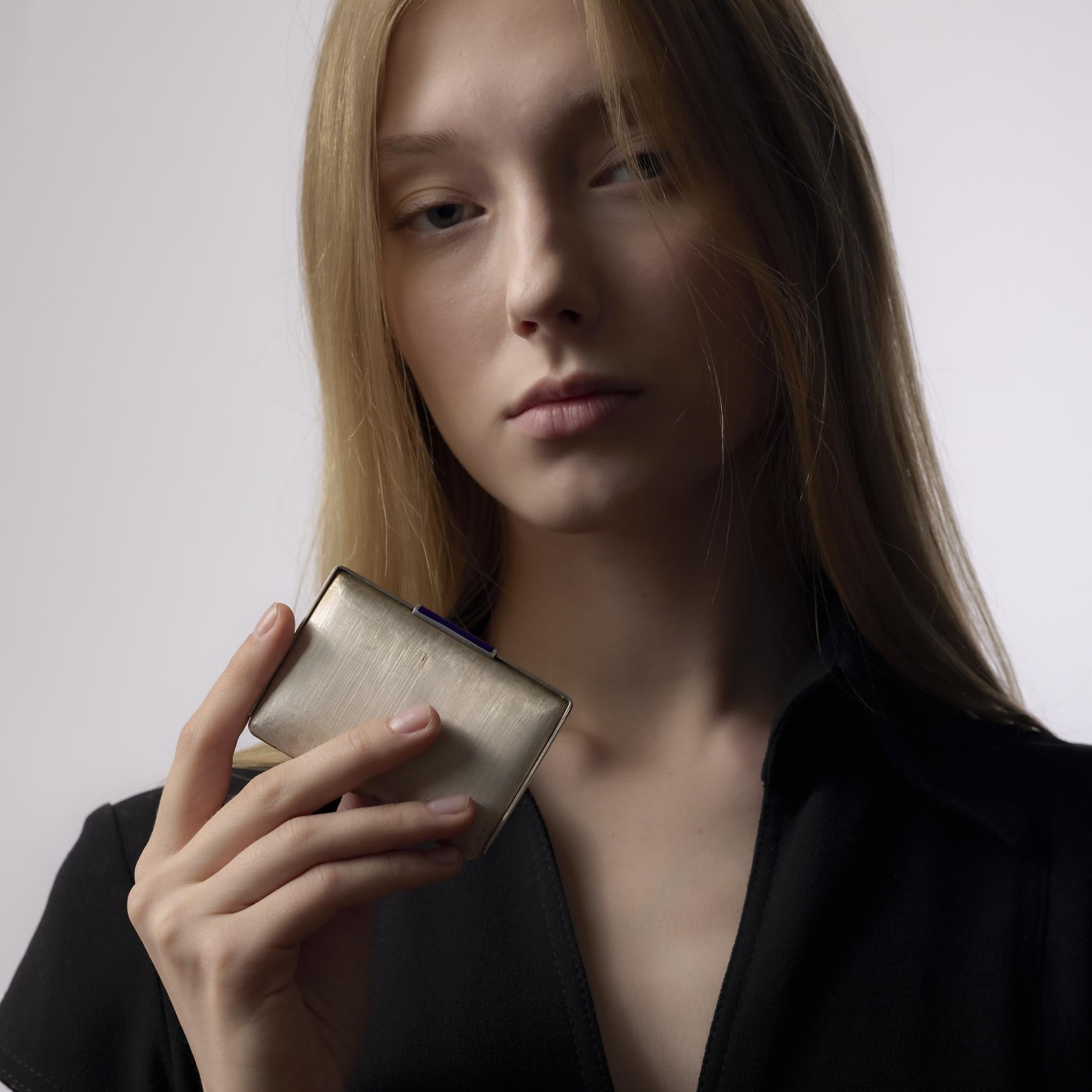 Women's Art Deco Cartier Italian sterling silver enamel minaudiere For Sale