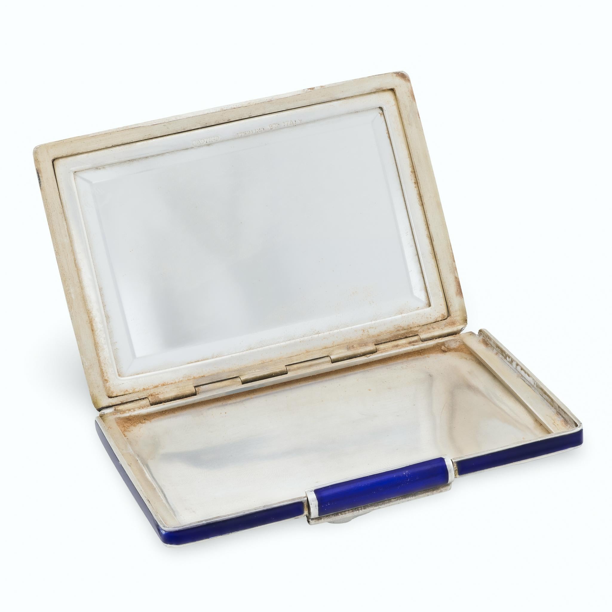 Art Deco Cartier Italian sterling silver enamel minaudiere For Sale 4