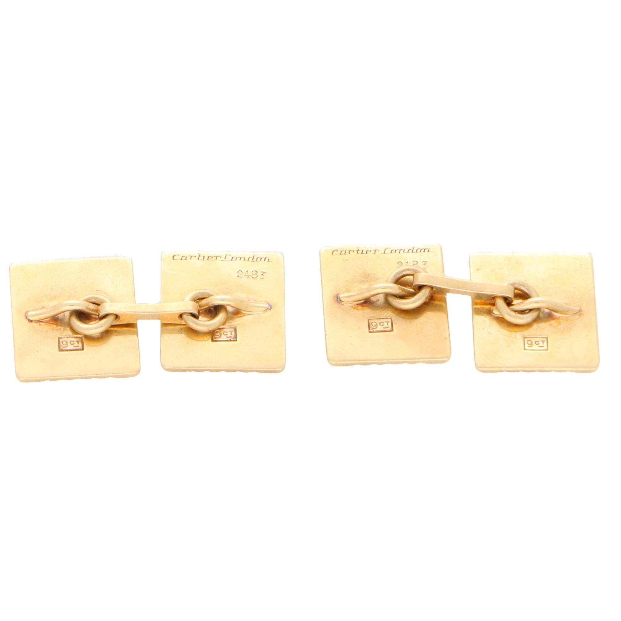 Cartier London Boutons de manchette carrés Art Déco en or jaune 9 carats Unisexe en vente