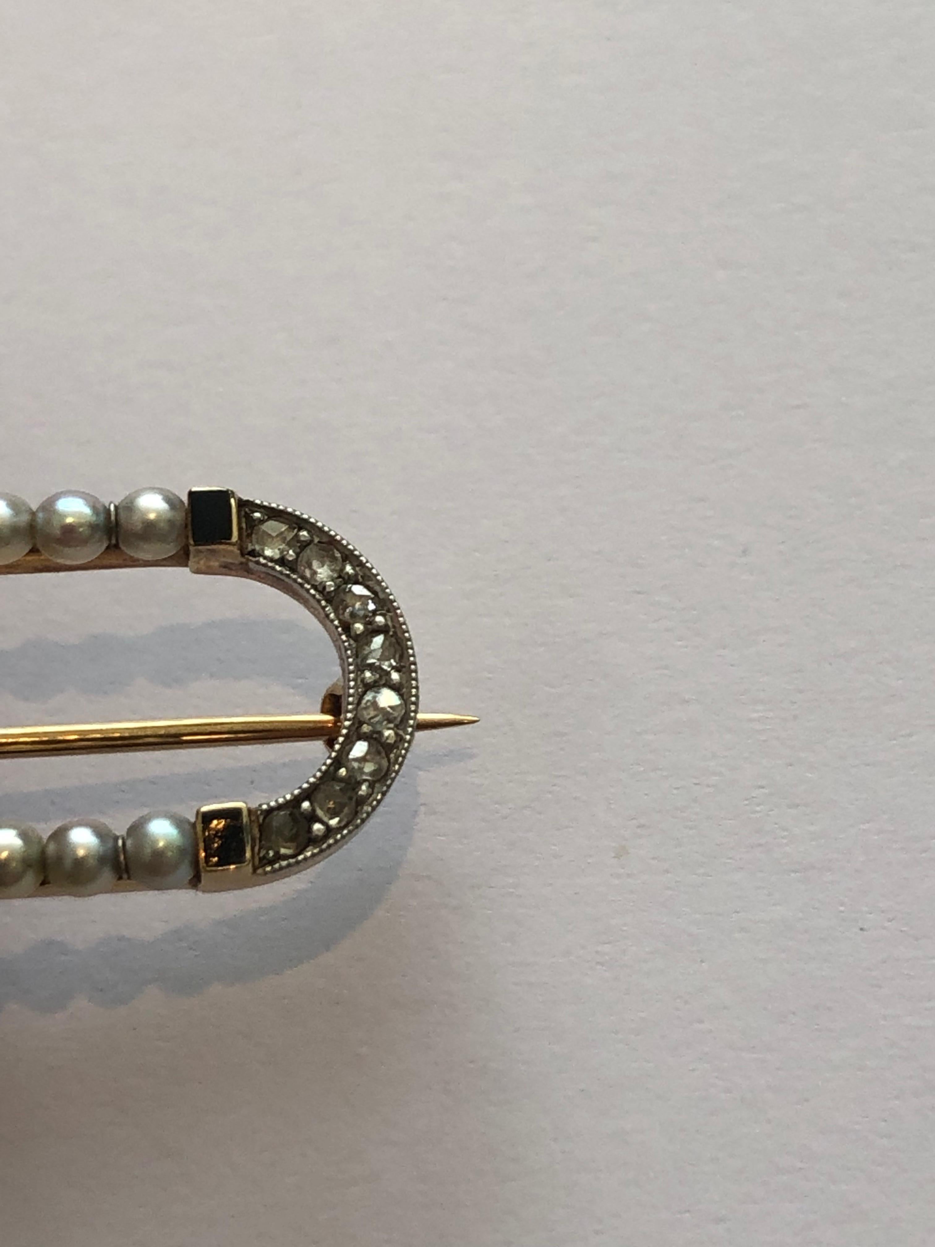 Art-Deco Cartier New York Brooch Gold 14 Karat Platinum Pearls Diamonds Onyx For Sale 2