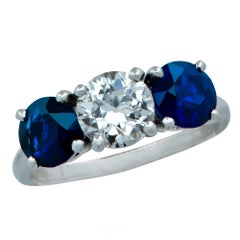 Antique Art Deco Cartier Old European Diamond and Sapphire Three-Stone Ring