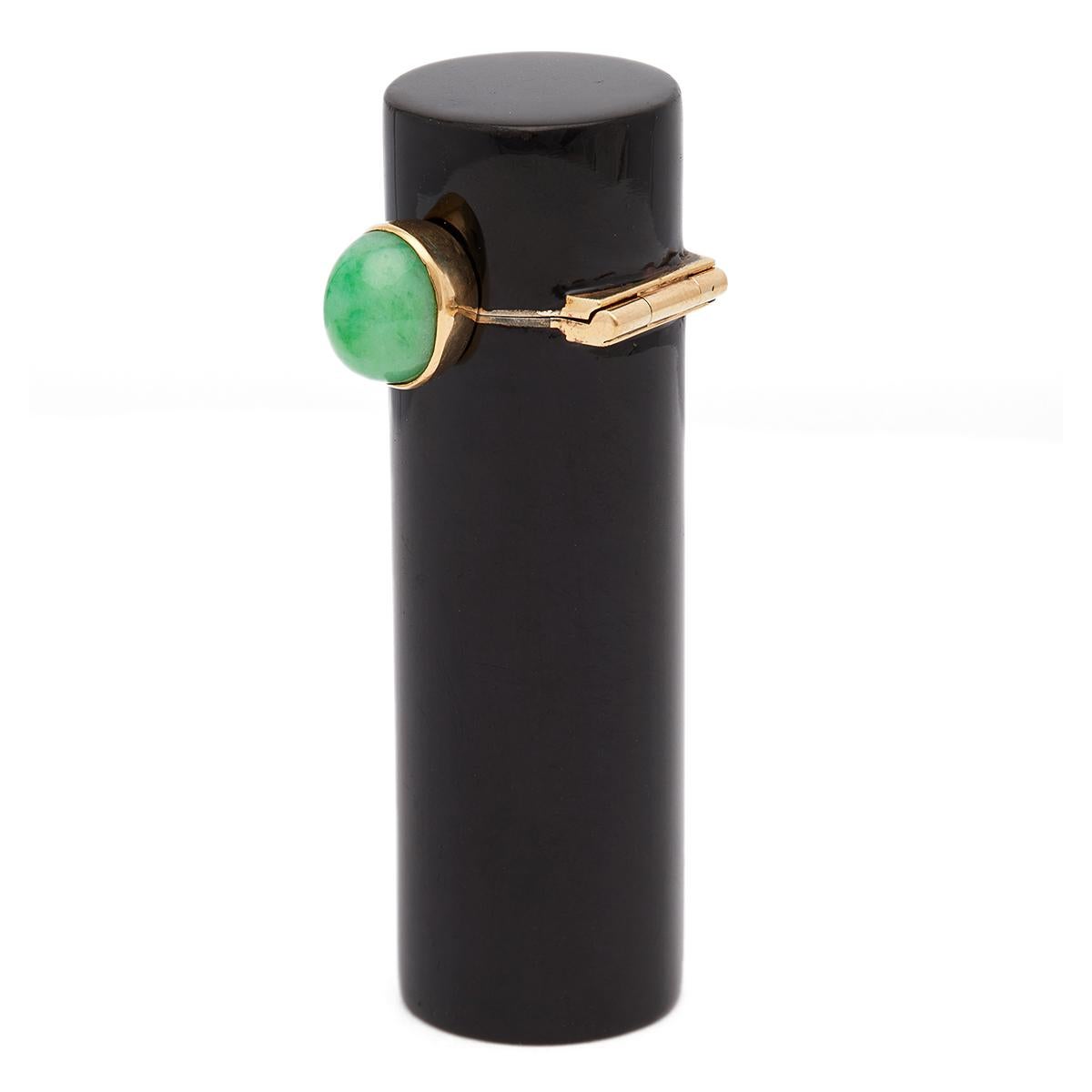 Cabochon Art Deco Cartier Paris Jade 18k Gold and Silver Black Enamel Lipstick Holder