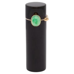 Art Deco Cartier Paris Jade 18k Gold and Silver Black Enamel Lipstick Holder