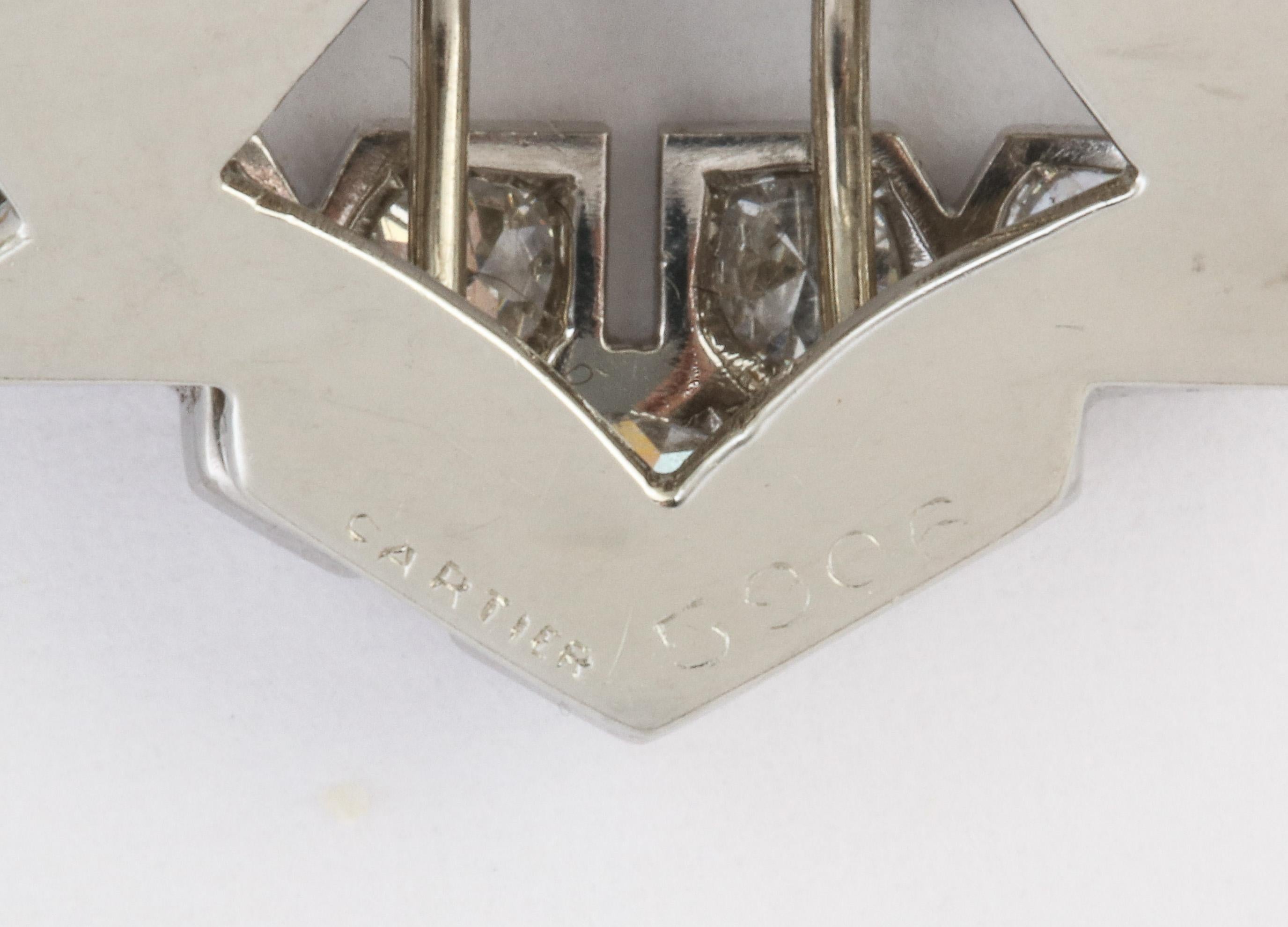Art Deco Cartier Platinum and Diamond Clip For Sale 1