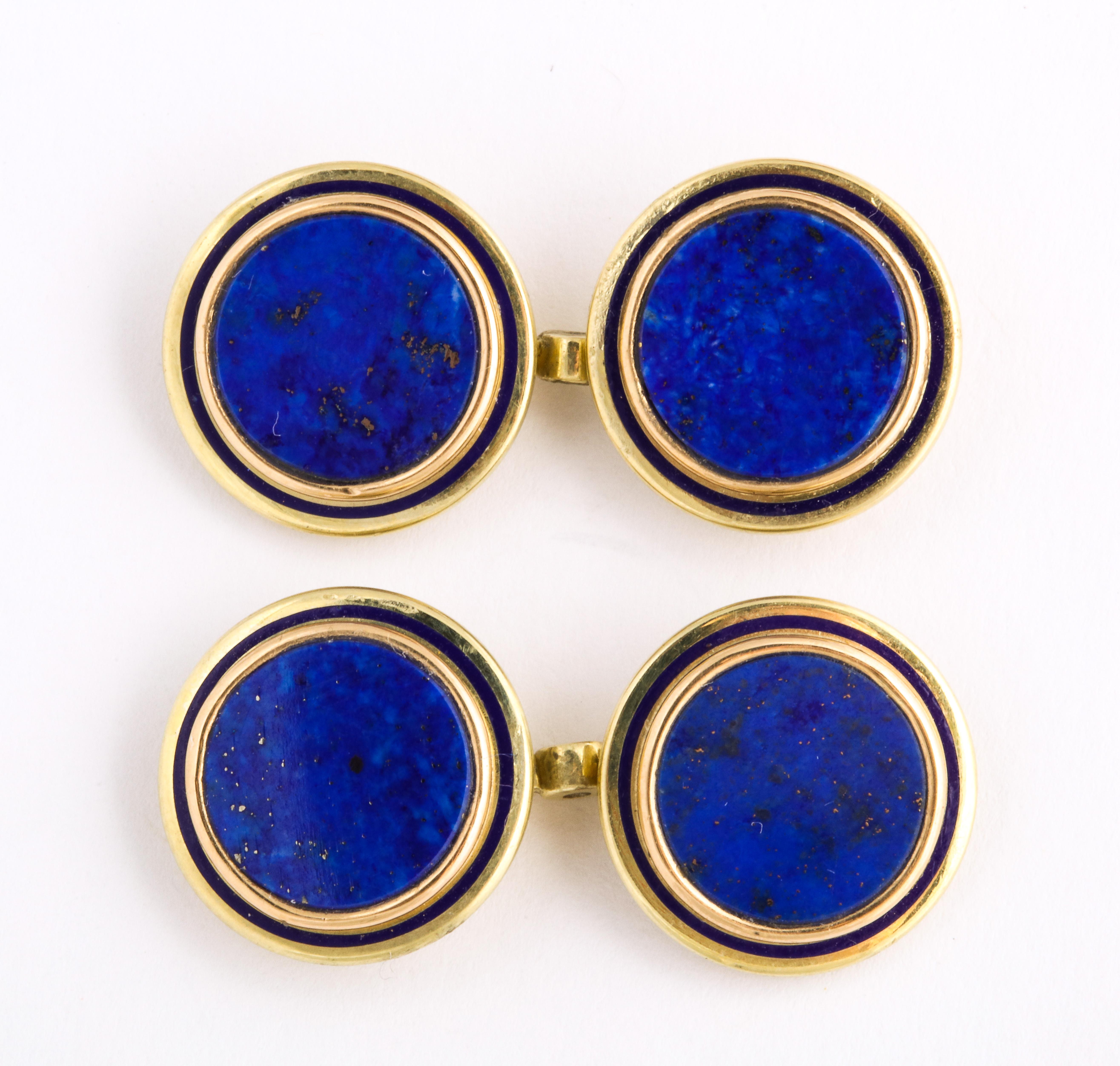 Cartier Art Deco Royal Blue Lapis Lazuli Enamel Gold Cufflinks Original Box In Excellent Condition In Feasterville, PA