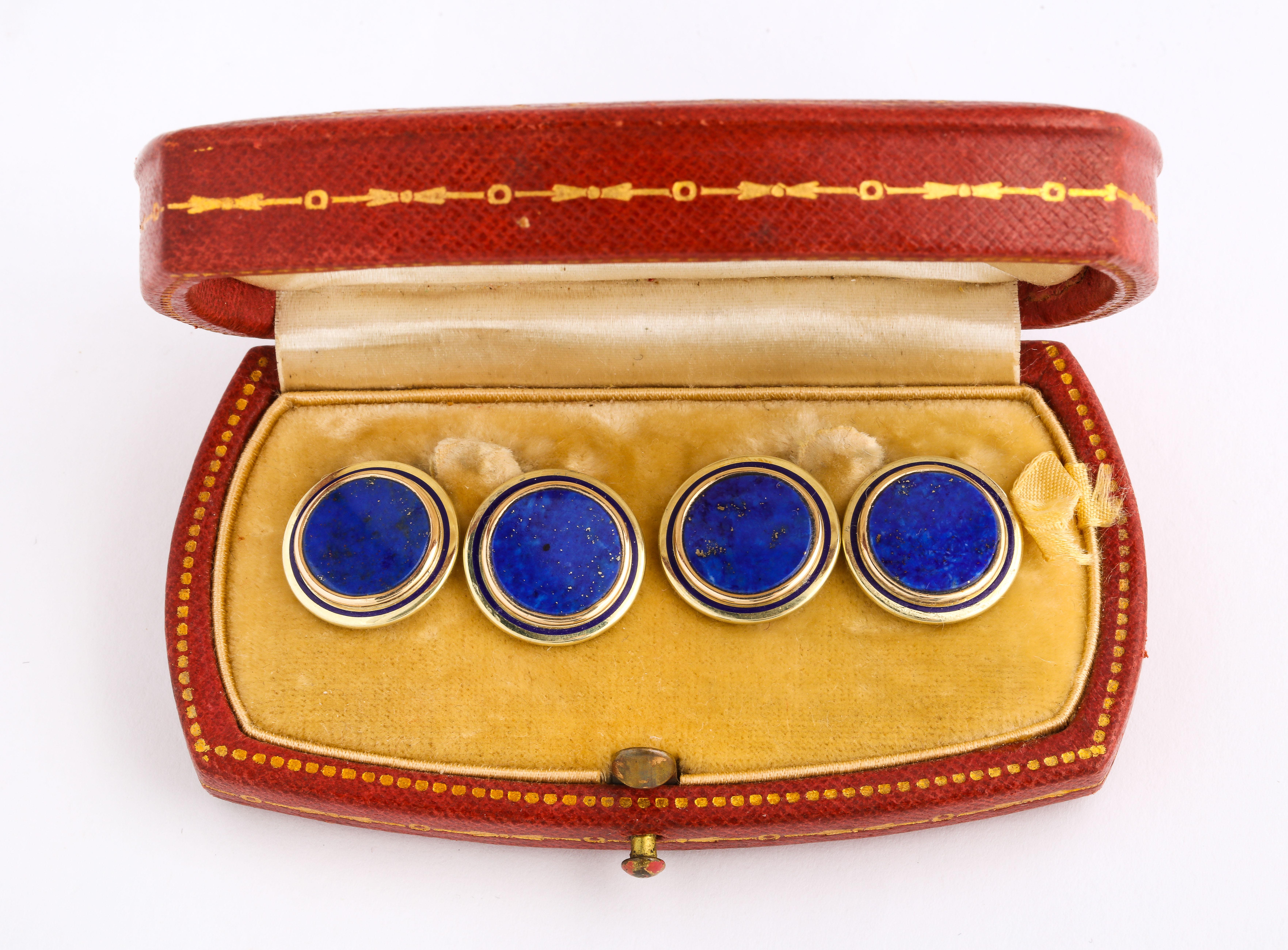 Cartier Art Deco Royal Blue Lapis Lazuli Enamel Gold Cufflinks Original Box 2