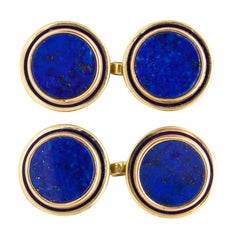 Cartier Art Deco Royal Blue Lapis Lazuli Enamel Gold Cufflinks Original Box