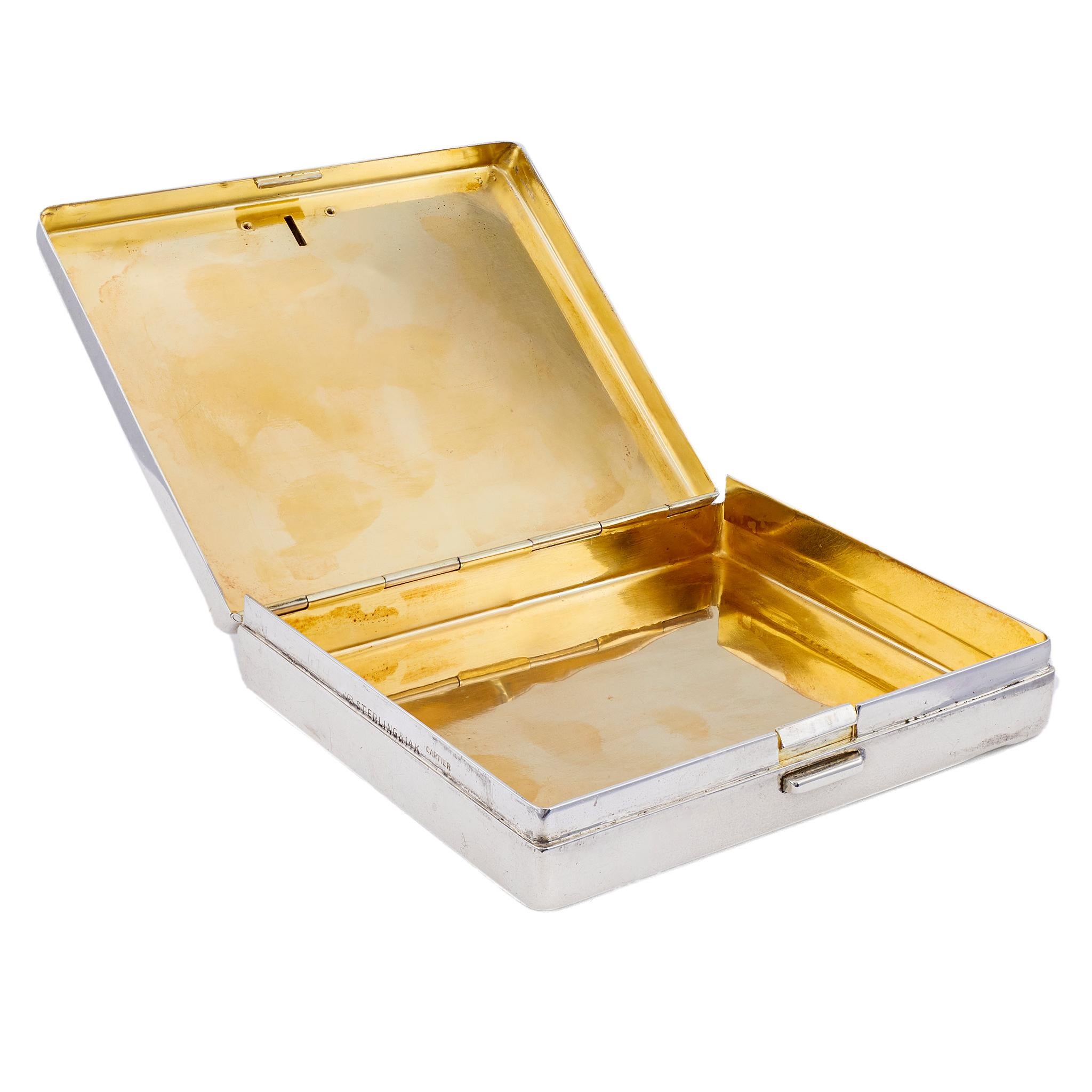 Art Deco Cartier Saphir-Sterlingsilber 18k Gelbgold Schachtel im Zustand „Gut“ in Beverly Hills, CA