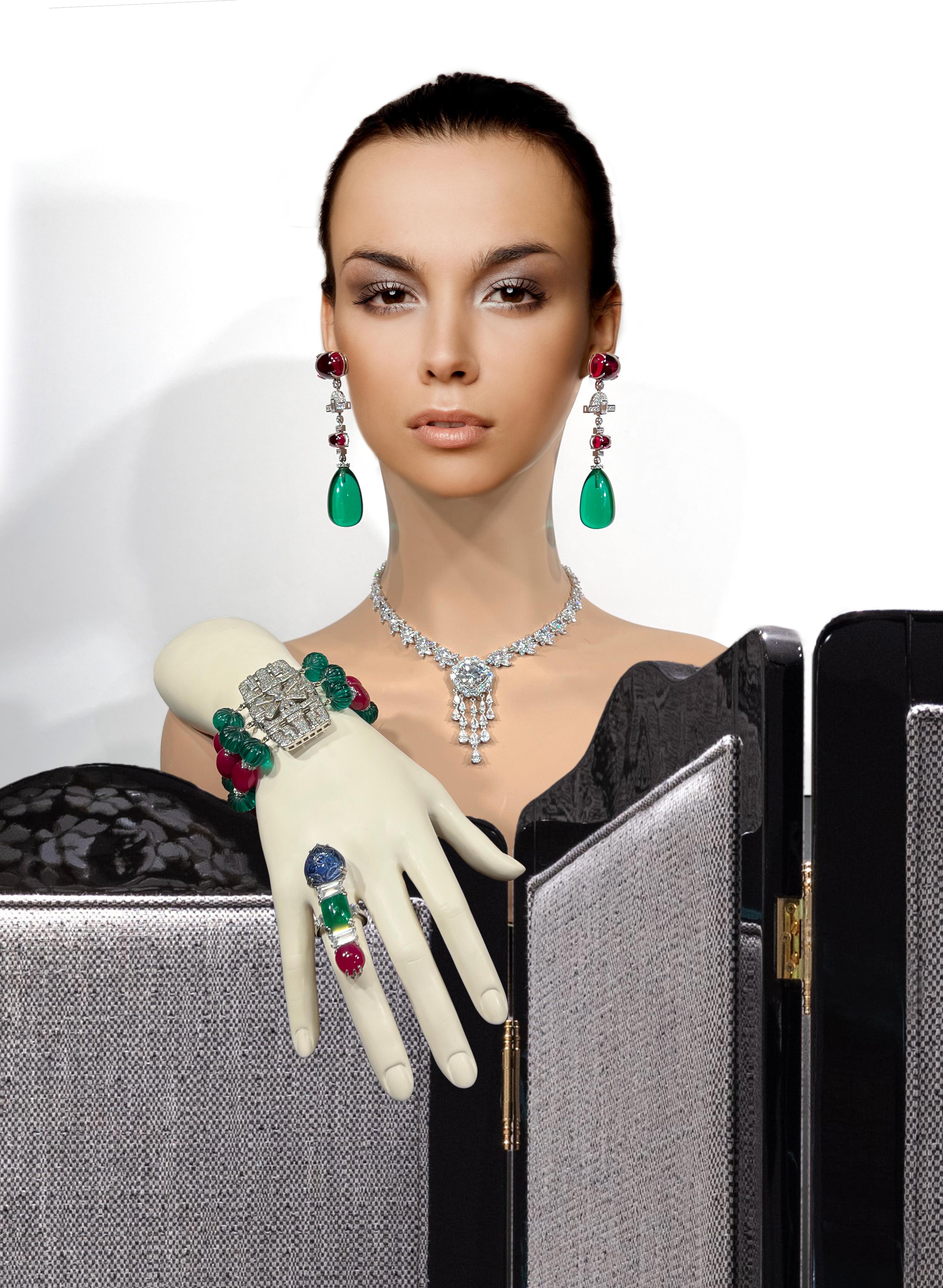 Bead Art Deco Costume Jewelry Cartier Style Fruit Diamond Bracelet by Clive Kandel