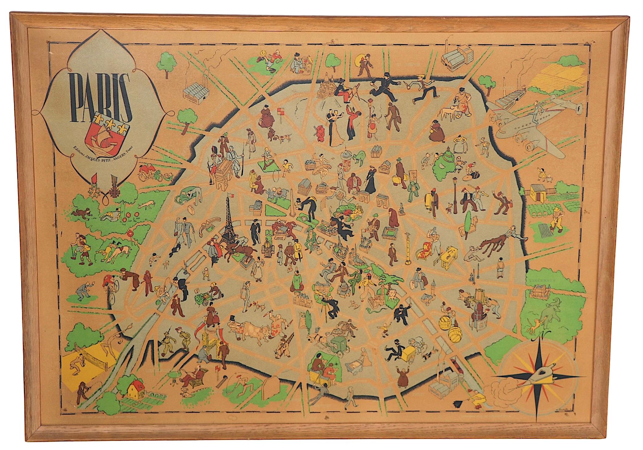 Art Deco Cartoon Style Map of Paris possibly by Arthur Zaindenberg circa 1930's In Good Condition For Sale In New York, NY