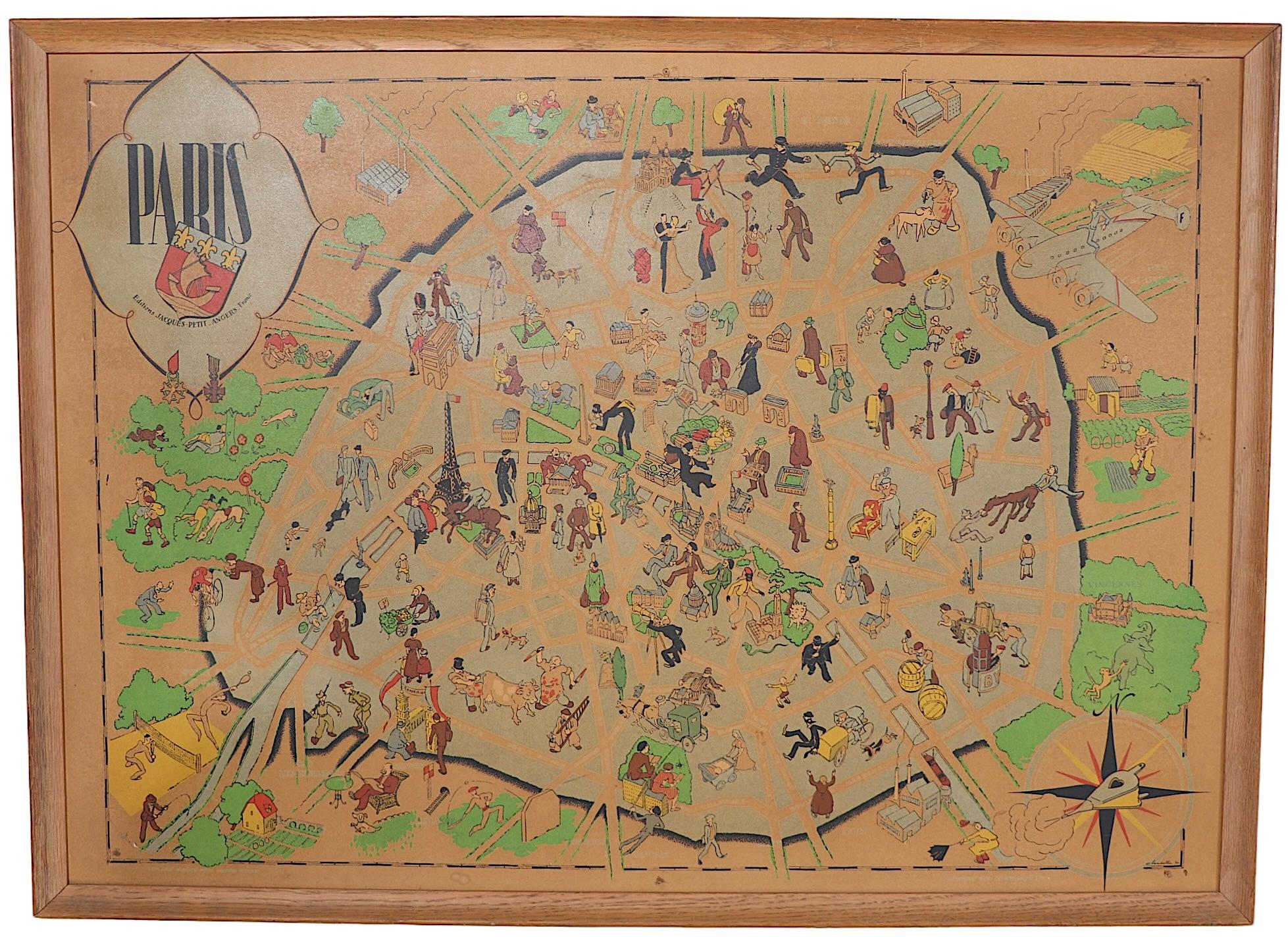Art Deco Cartoon Style Map of Paris possibly by Arthur Zaindenberg circa 1930's For Sale 1