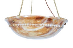 Art Deco Carved Alabaster Hanging Pendant Light