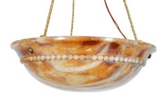 Art deco carved alabaster hanging pendant light