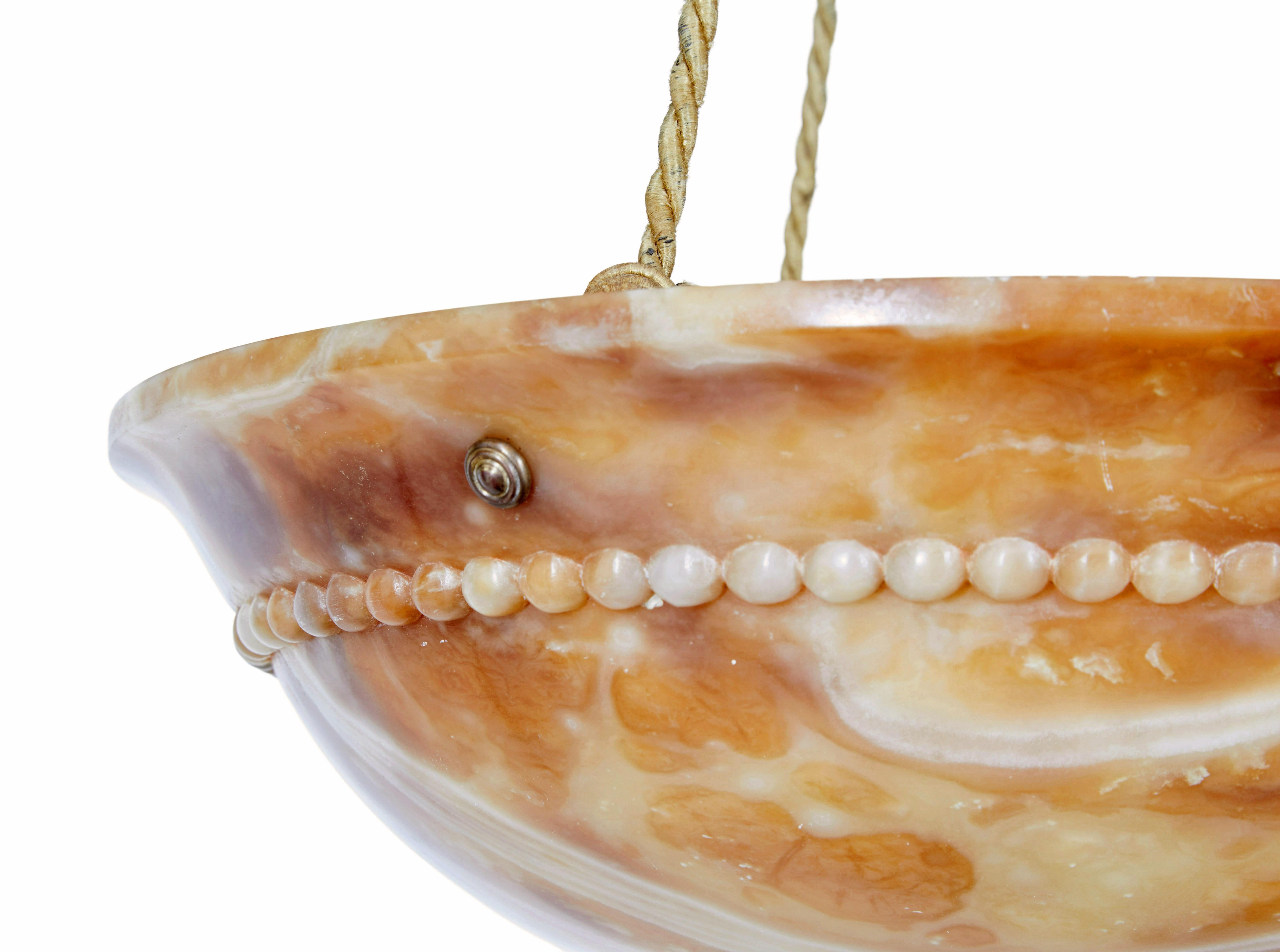 Art Deco Art deco carved alabaster hanging pendant light For Sale