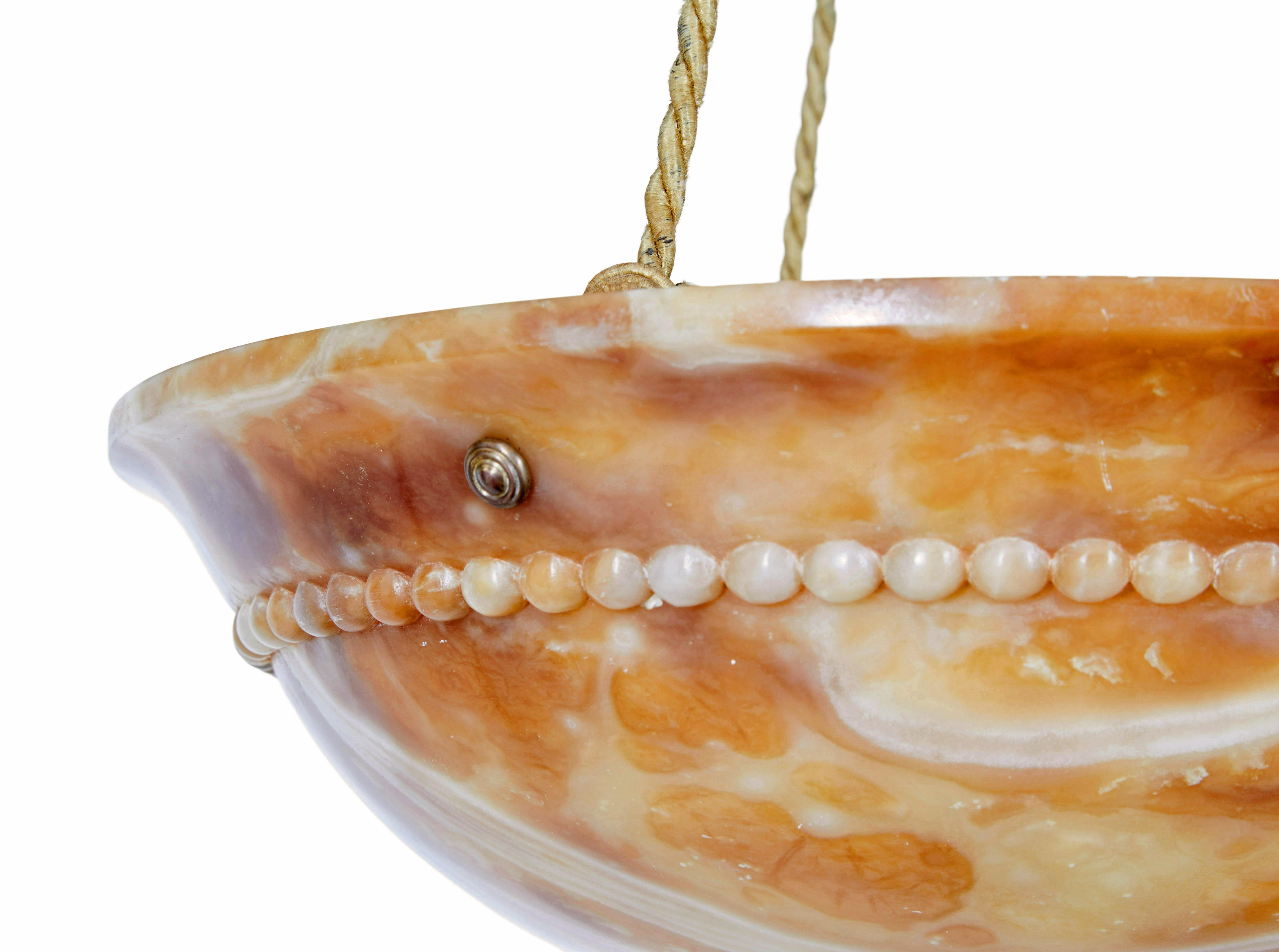 Art Deco Art deco carved alabaster hanging pendant light