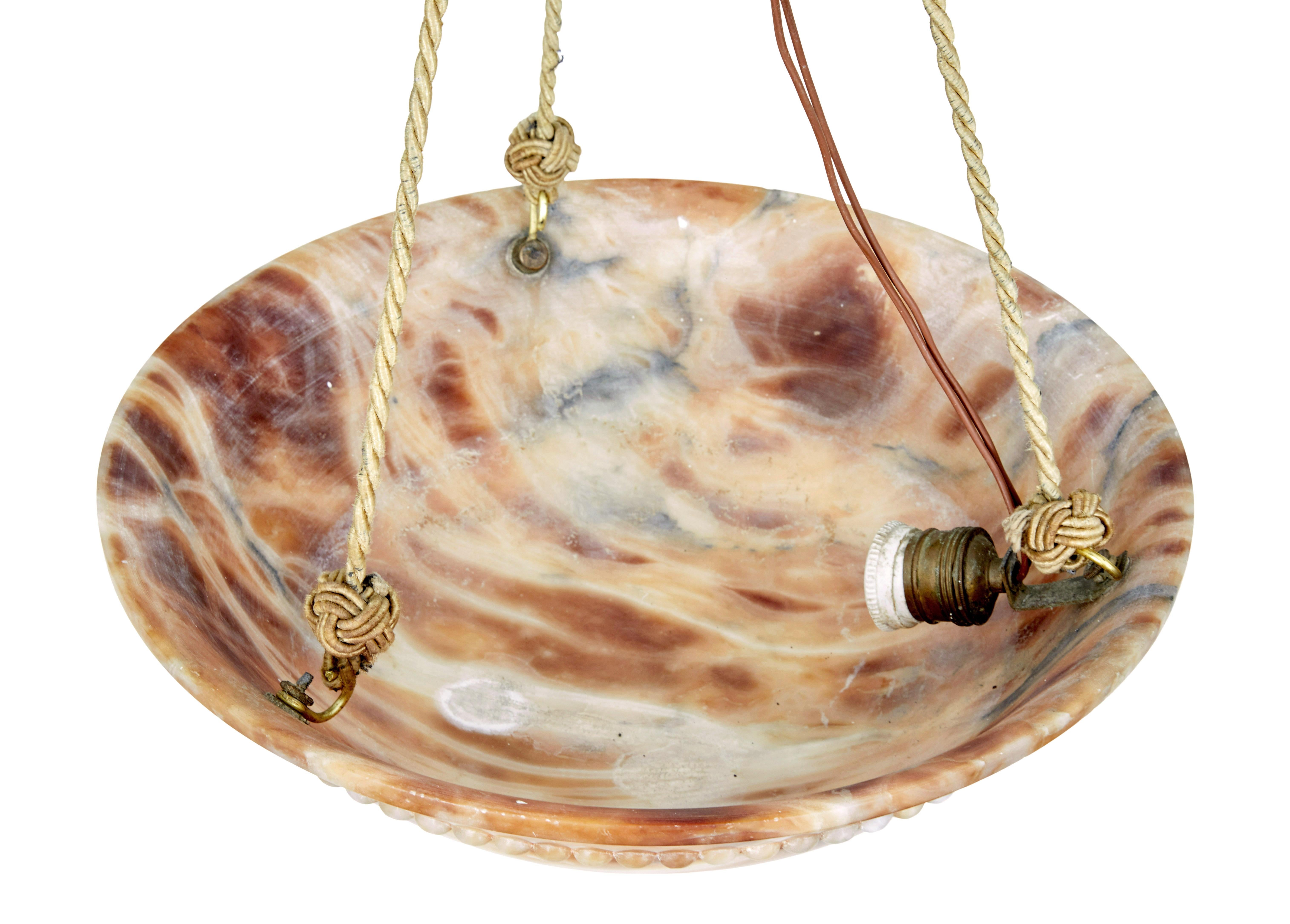 Swedish Art deco carved alabaster hanging pendant light For Sale