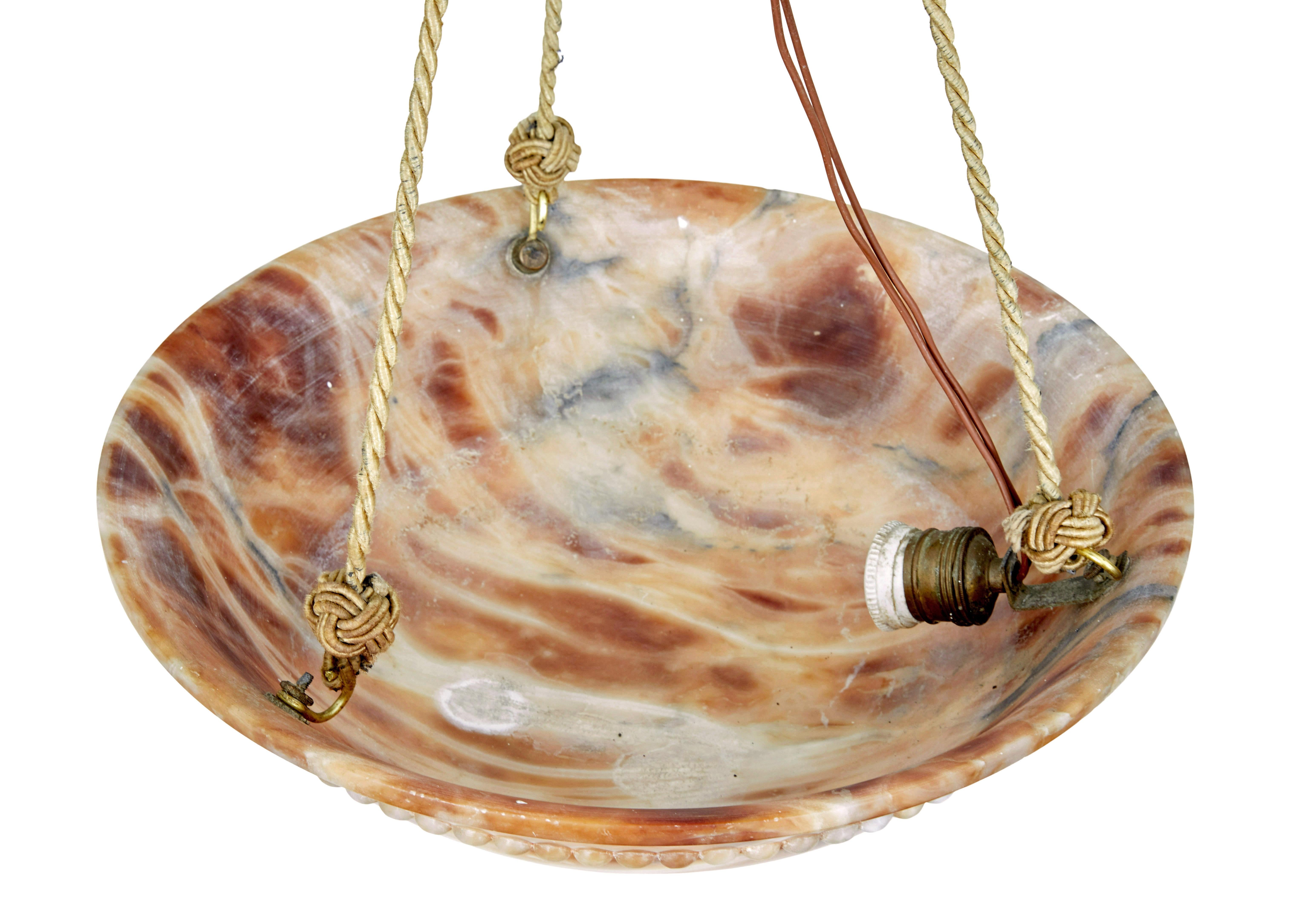 Swedish Art deco carved alabaster hanging pendant light