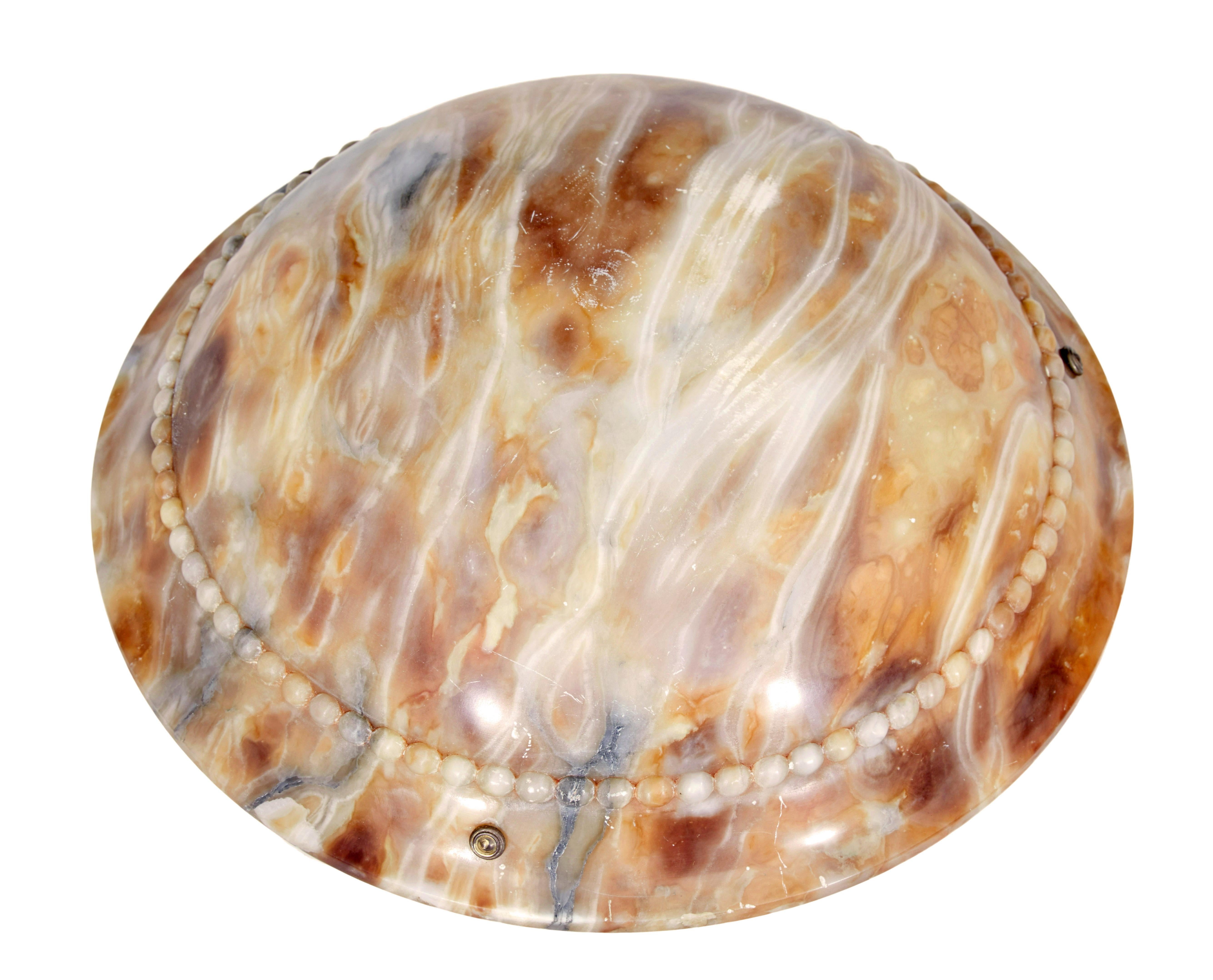 Alabaster Art deco carved alabaster hanging pendant light