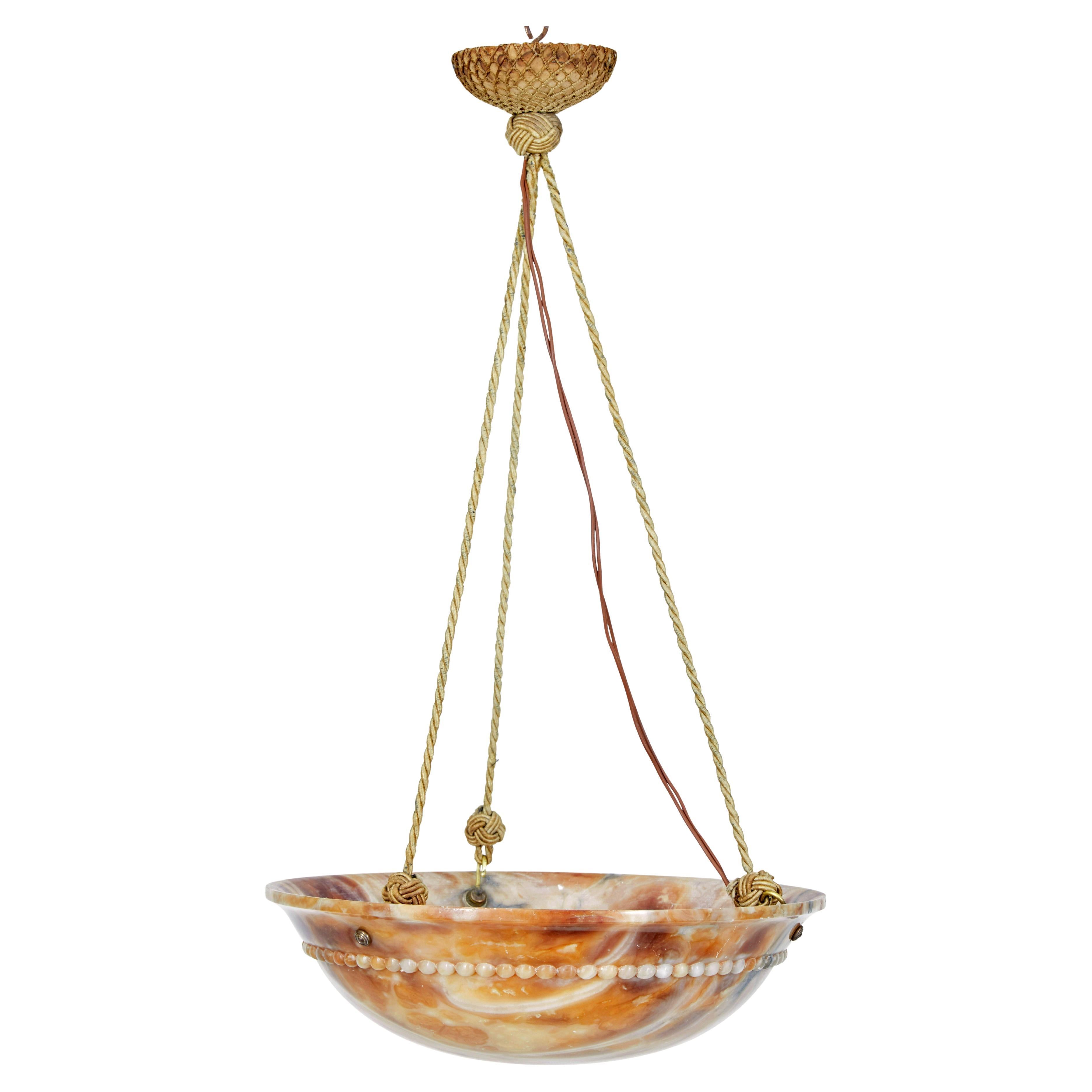 Art deco carved alabaster hanging pendant light