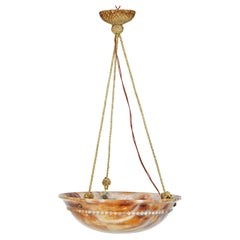 Art deco carved alabaster hanging pendant light