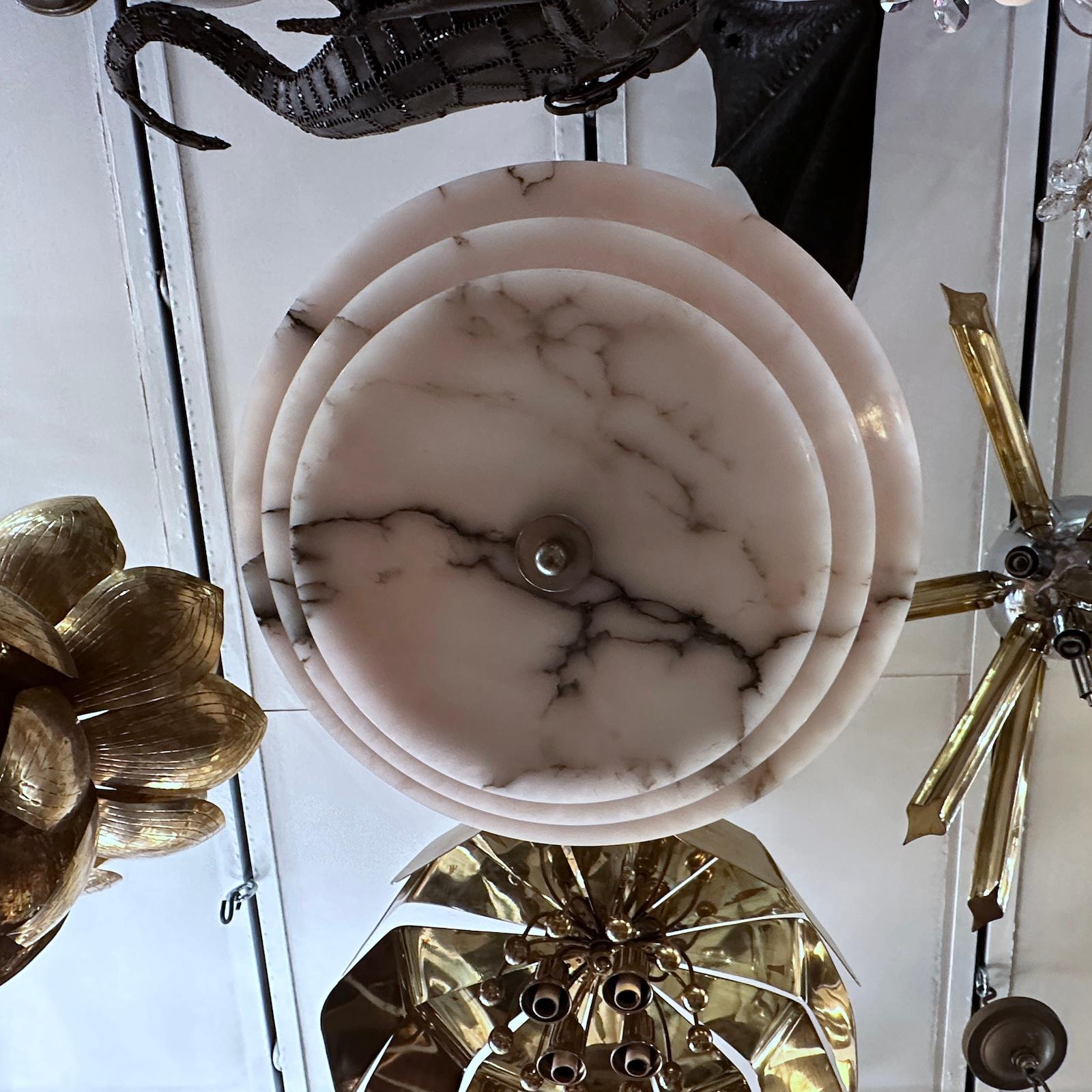 Art Deco Carved Alabaster Light Fixture In Good Condition In New York, NY