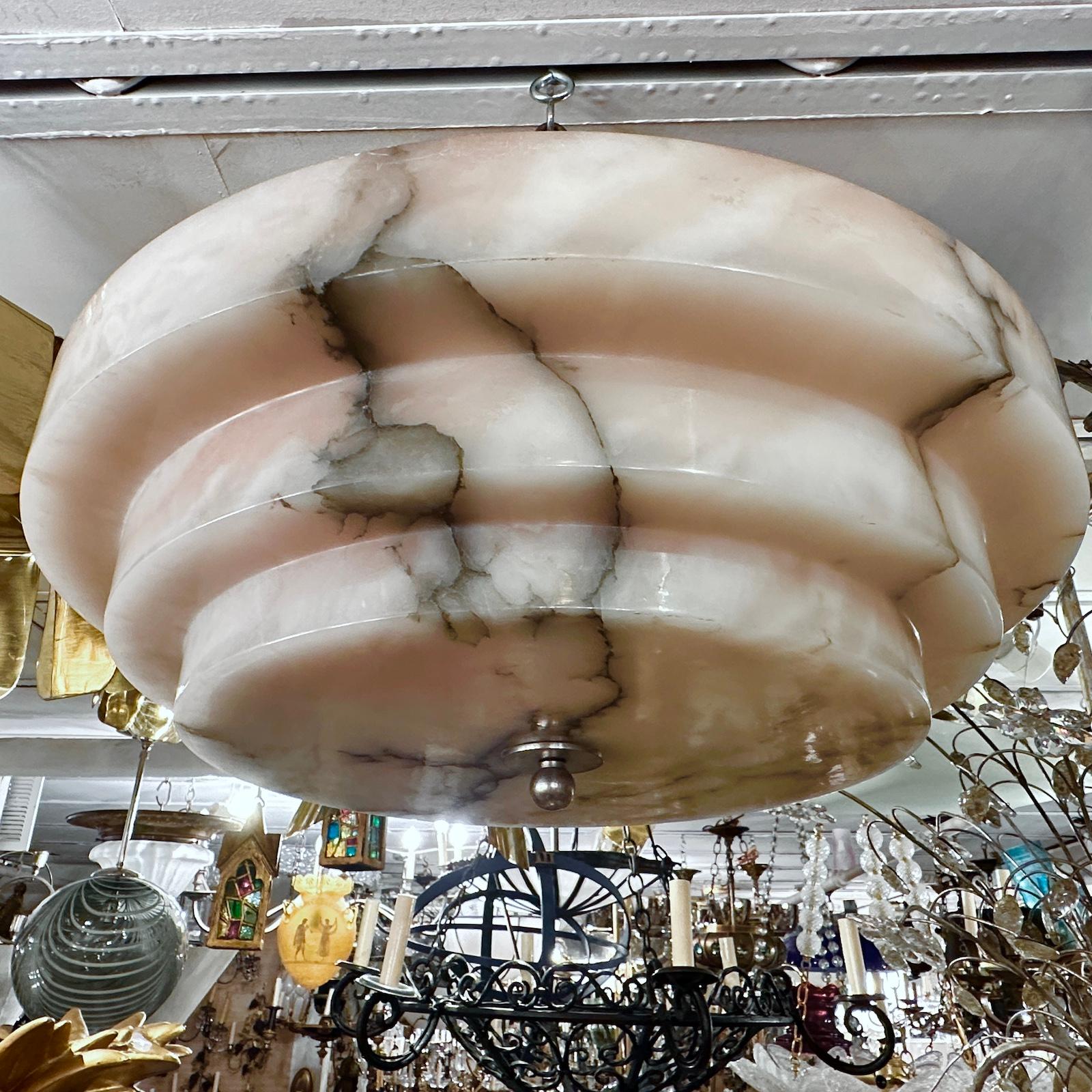 Mid-20th Century Art Deco Carved Alabaster Light Fixture