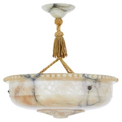 Art Deco Carved Alabaster Pendant Light