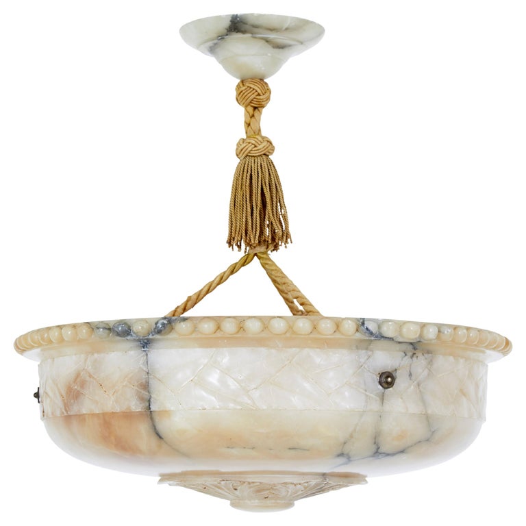 Art Deco Carved Alabaster Pendant Light For Sale at 1stDibs