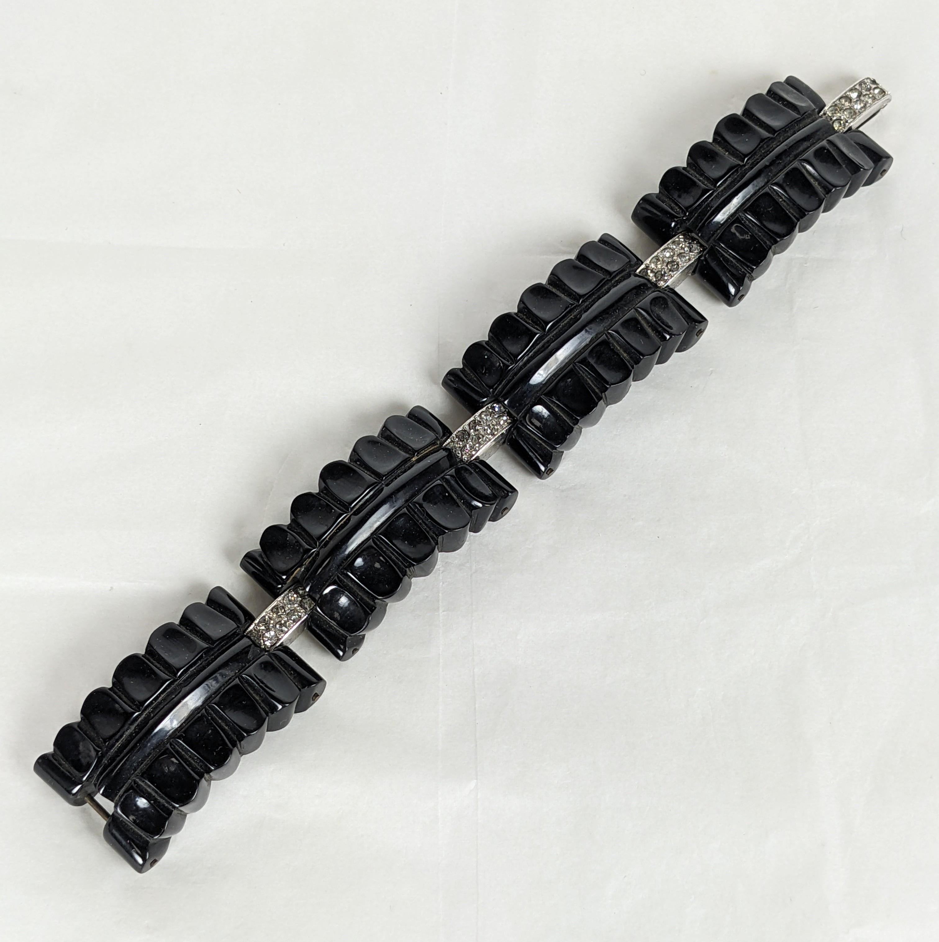 Art Déco Art Deco Carved Bakelite and Pave Link Bracelet in vendita