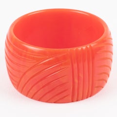 Art Deco Carved Bakelite Bracelet Tequila Sunrise Pink Marble