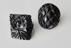 Art Deco Carved Black Bakelite Rings