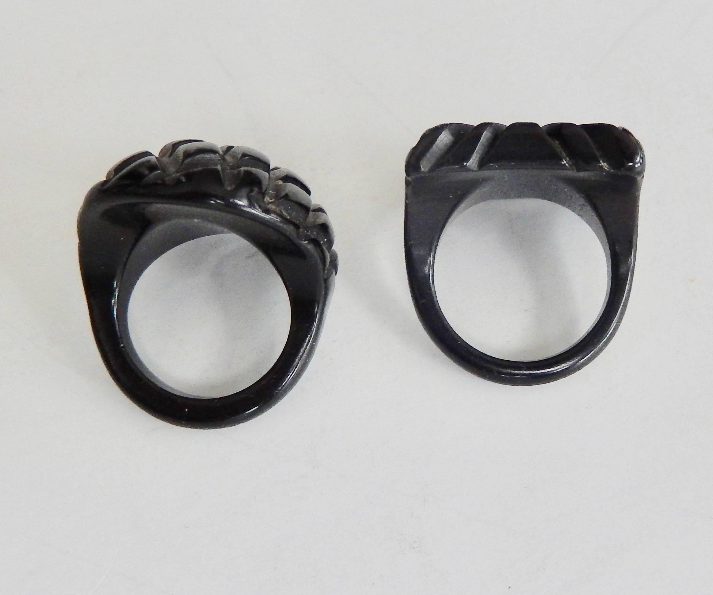 Art Deco Carved Black Bakelite Rings For Sale 1