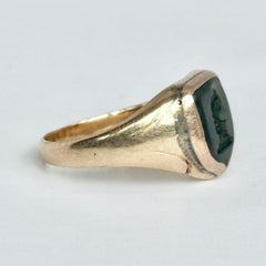 Art Deco Carved Bloodstone and 18 Carat Gold Signet Ring