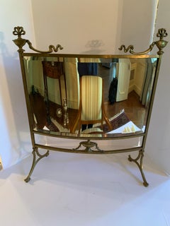 Art Deco Carved Brass Ribbon French Mirror Fireplace Fire Screen