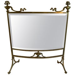 Retro Art Deco Carved Brass Ribbon French Mirror Fireplace Fire Screen