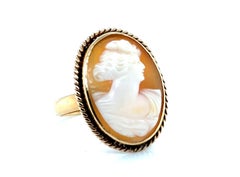 Art Deco Carved Cameo Cocktail Ring Antique Vintage Original 1930's 14K Gold