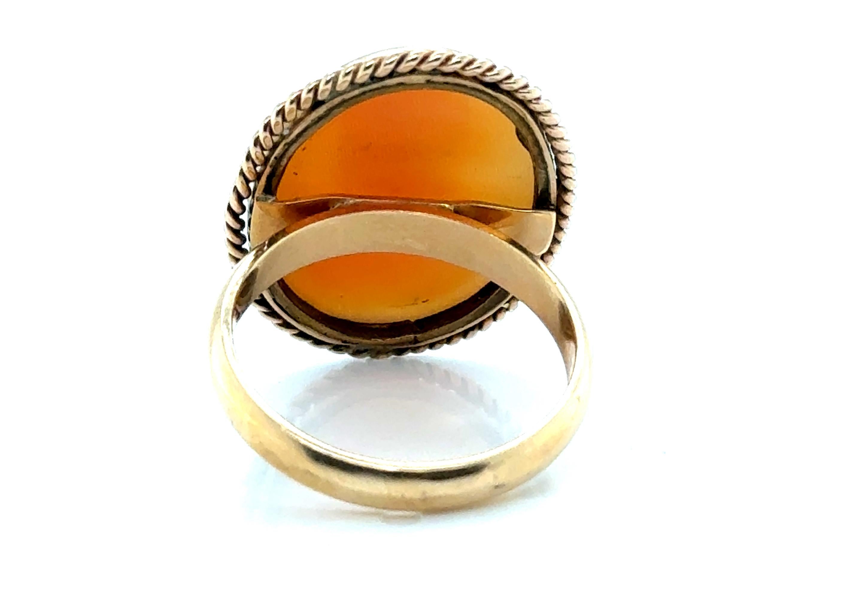 Art Deco Carved Cameo Cocktail Ring Antique Vintage Original 1930's 14K Gold For Sale 2