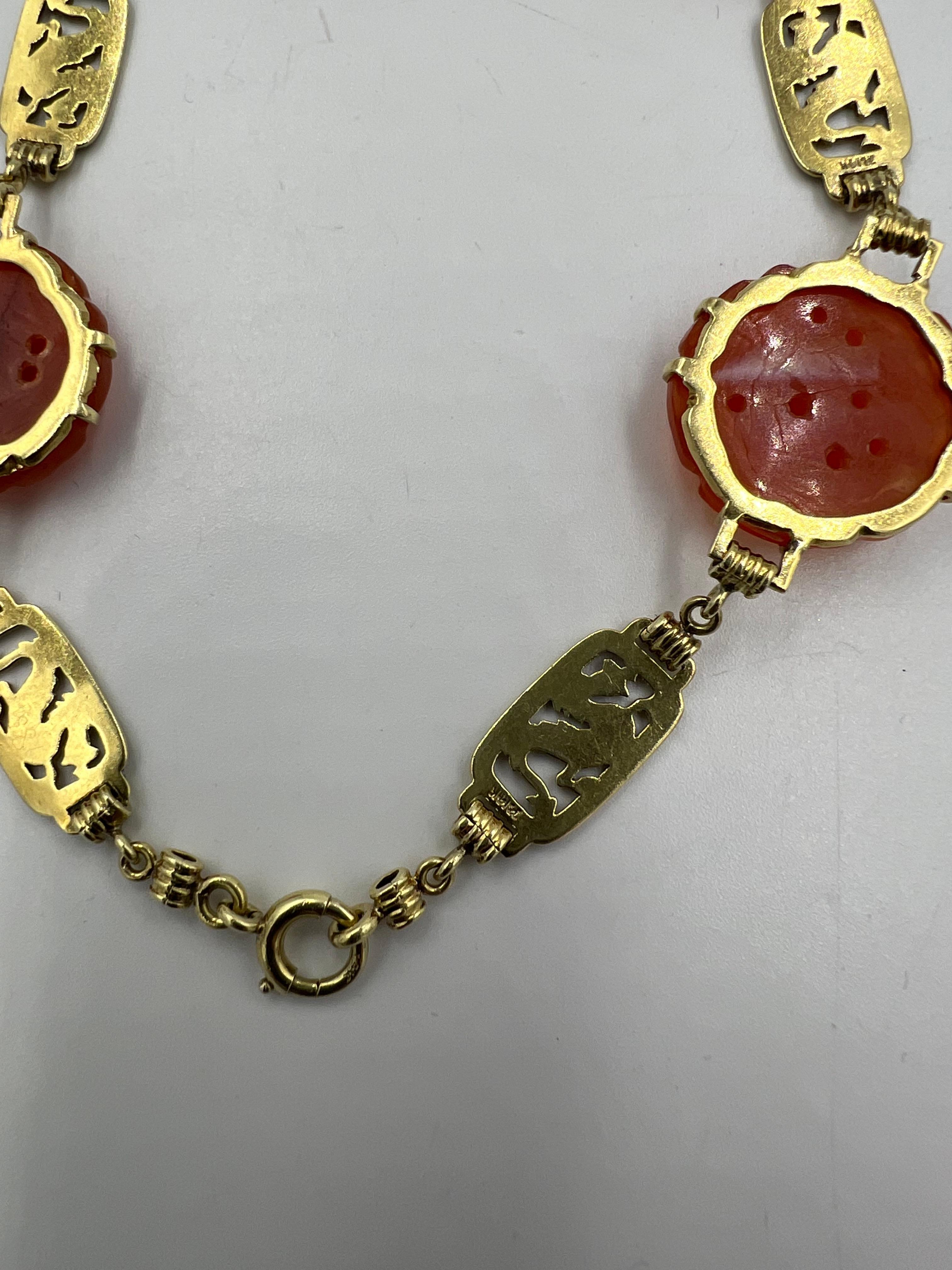 Art Deco Carved Carnelian And Enamel Dragon Yellow Gold Necklace Circa 1925 4