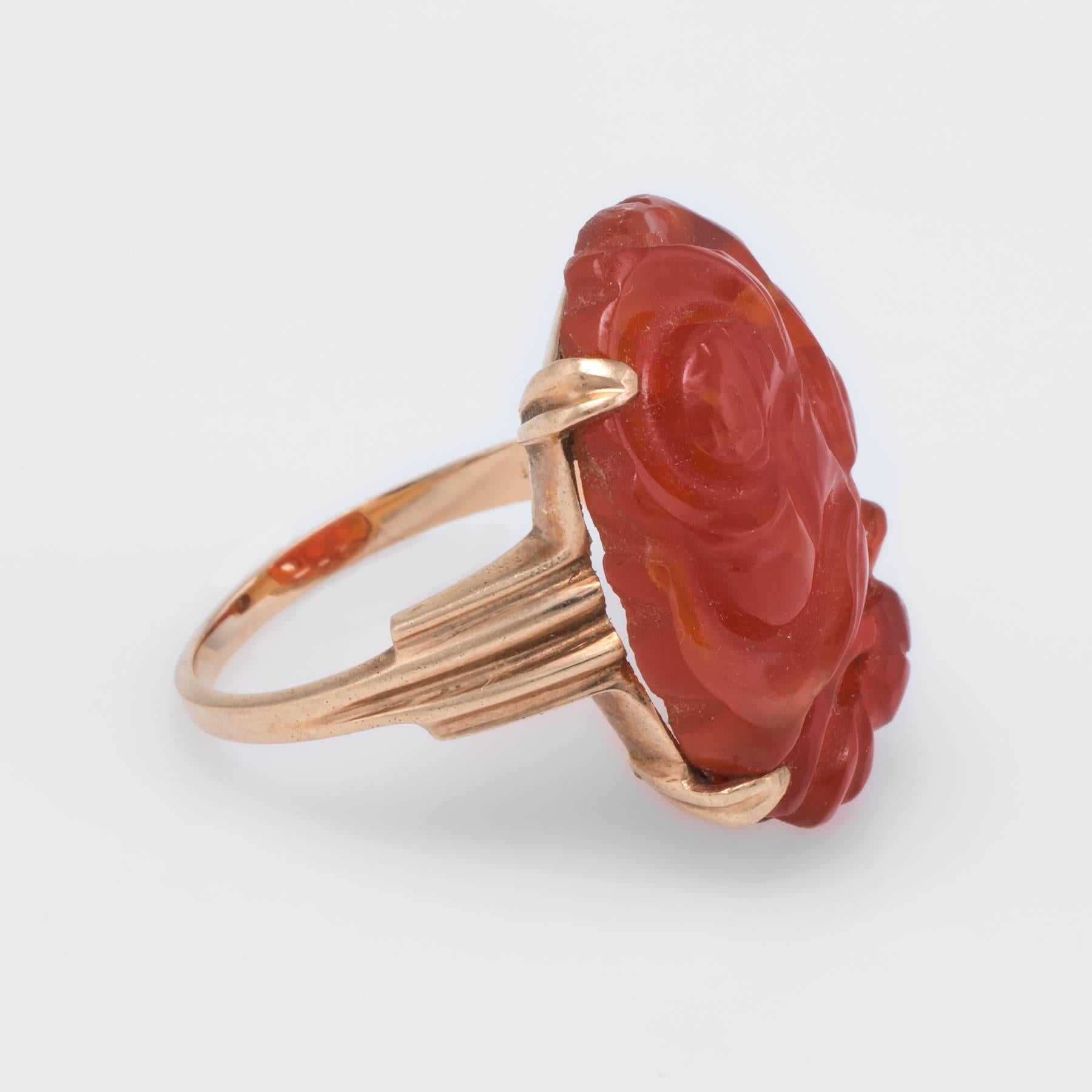 Art Deco Carved Carnelian Cocktail Ring  In Excellent Condition In Torrance, CA