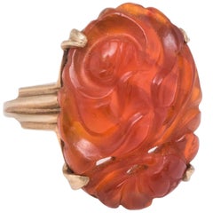Art Deco Carved Carnelian Cocktail Ring 