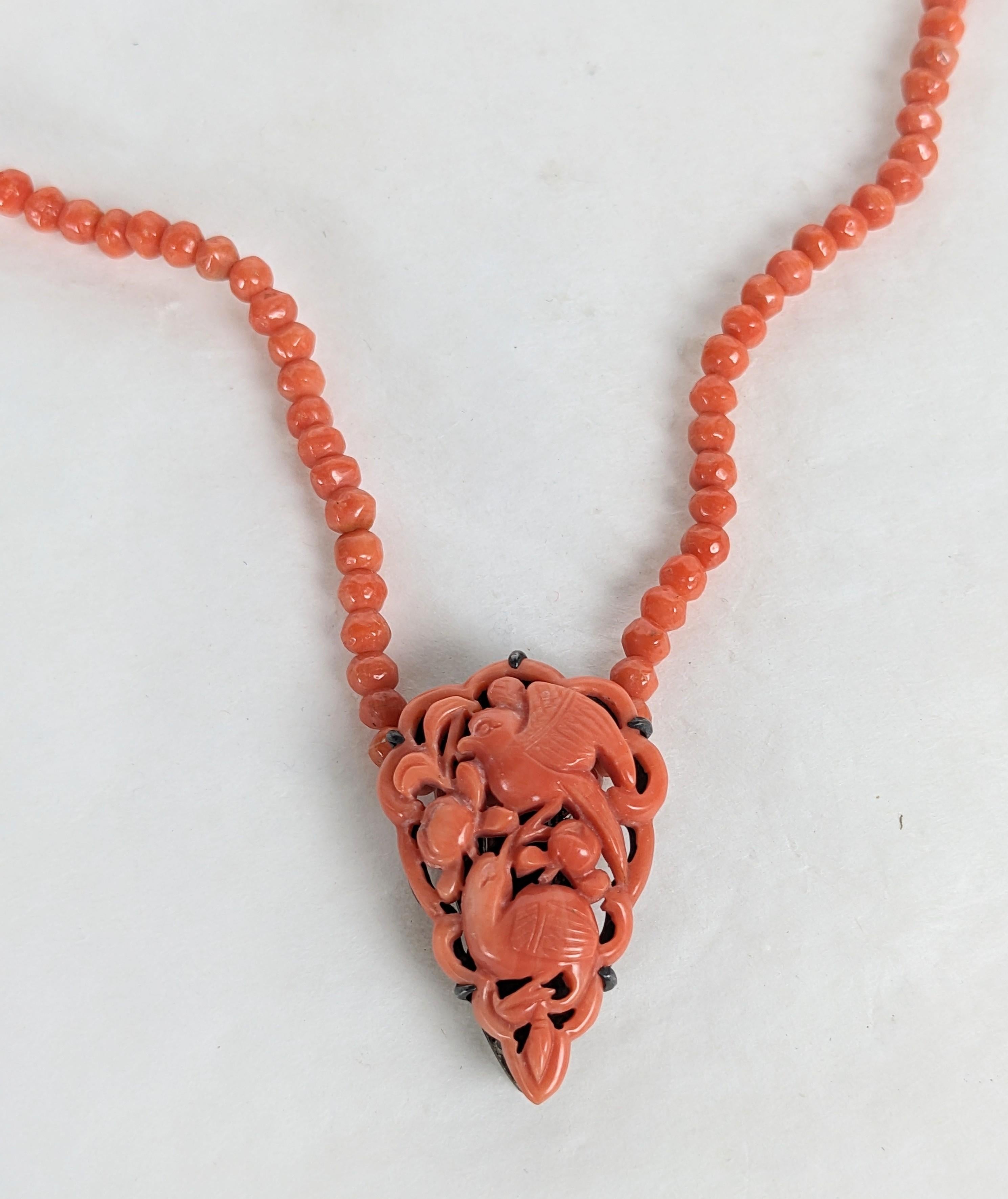 Art Deco Carved Coral Bird and Fruit Clip For Sale 2
