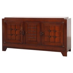 Credenza Art Déco con motivi geometrici intagliati di Charles Dudouyt in rovere, Francia, 1940 circa